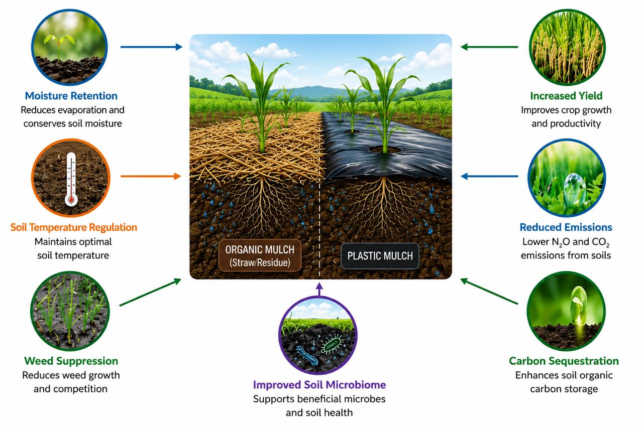 Mulching Influence on Agricultural Productivity and Climate Change Mitigation