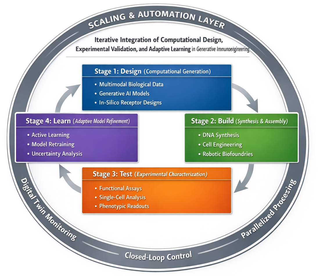 Figure 3: The closed-loop DBTL pipeline for generative immunoengineering.