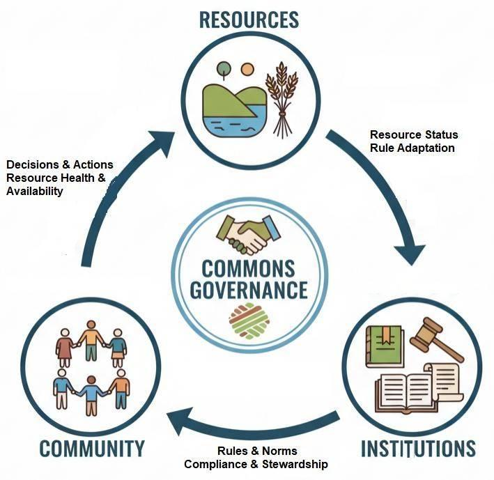 Figure 2: Schematic representation of Ostrom’s framework for commons sustainability.