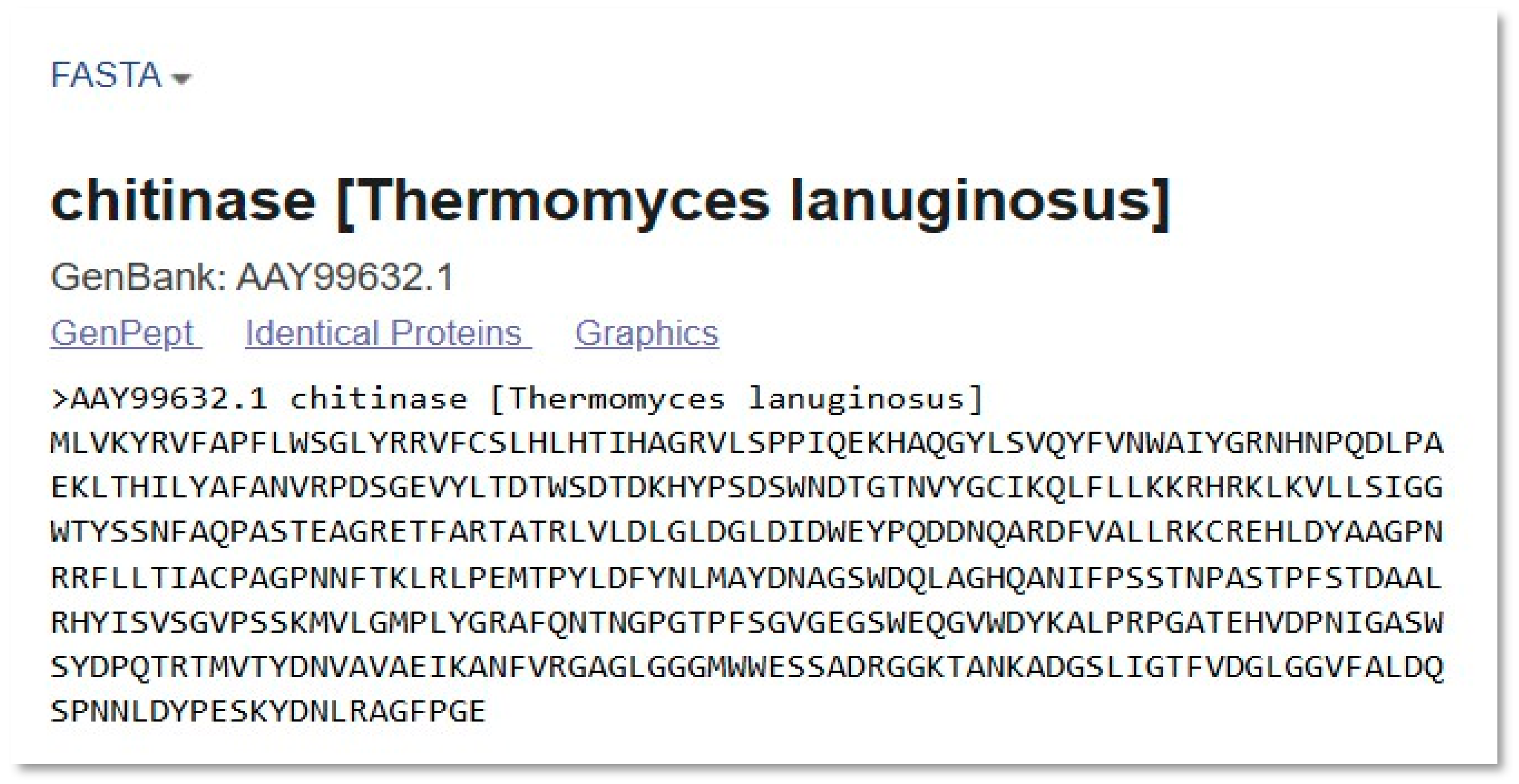 Figure 1: Amino acid sequence of Thermomyces lanuginosus chitinase used to build the three-dimensional structure.