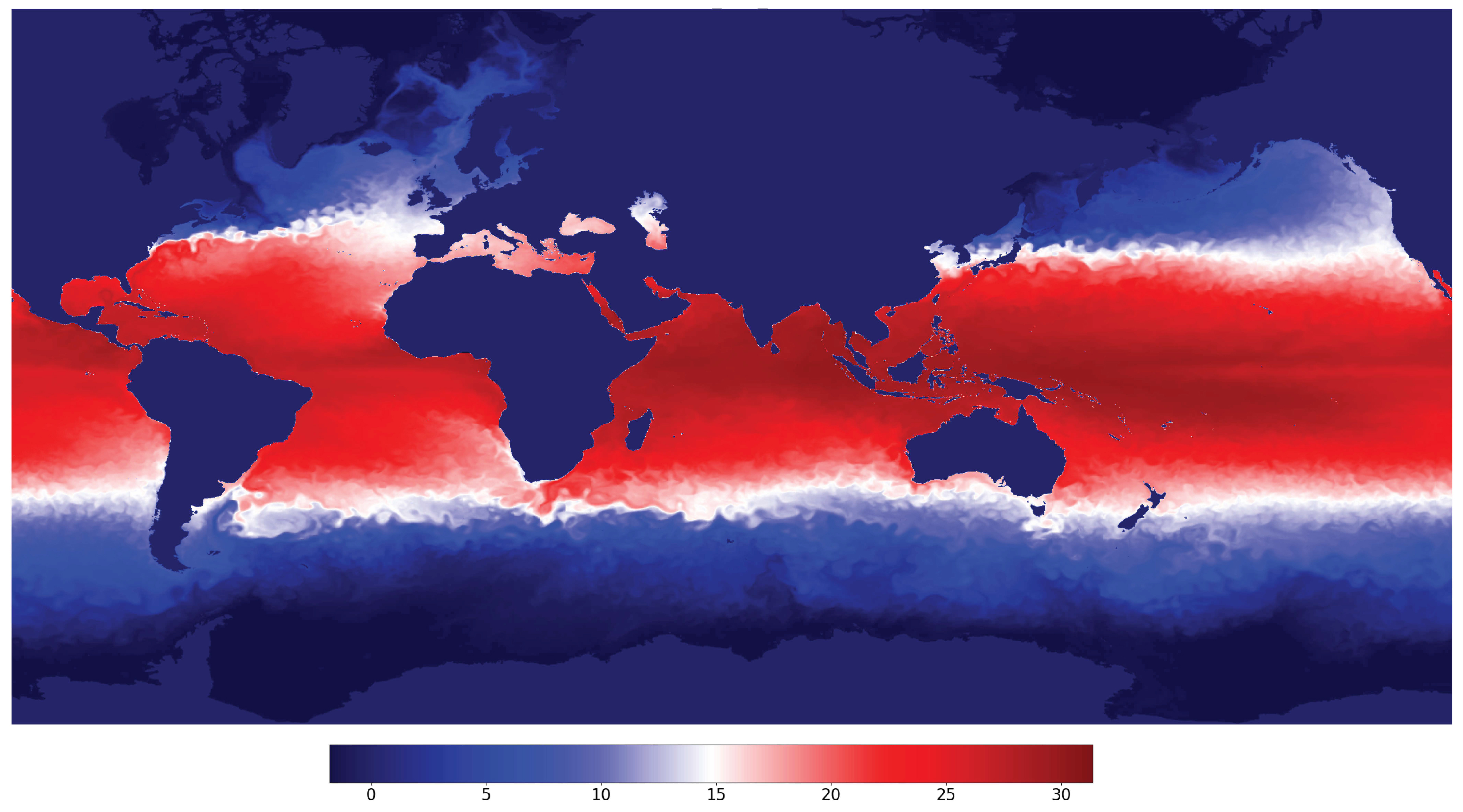 Figure A2: A snapshot of the sea surface temperature (SST) reconstructed data of the data in Figure A1 (PSNR: 51.31, compression ratio: 231.54).

