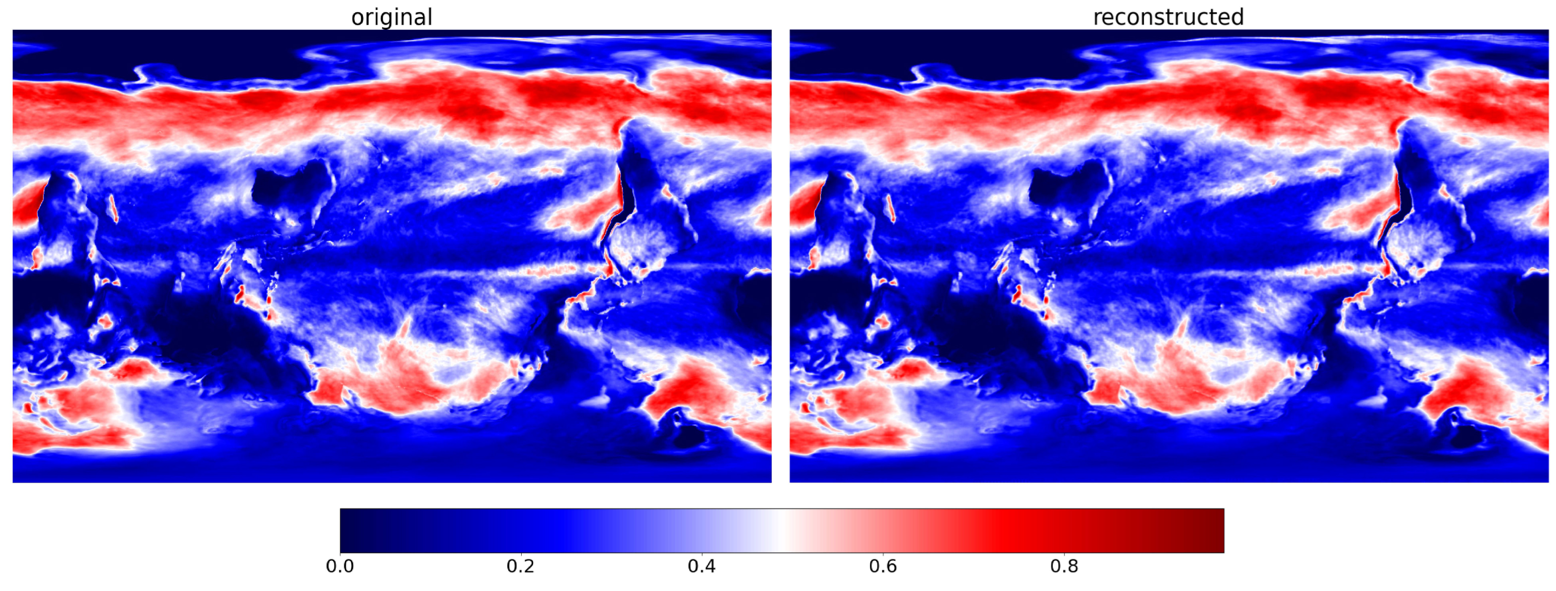 Figure A4: Compression for CESM CLDLOW 2D data (PSNR: 44.87, compression ratio: 136.41).
