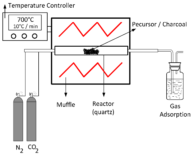 Figure 1: <p>Schematic representation of the pyrolysis and carbon activation processes.</p>
